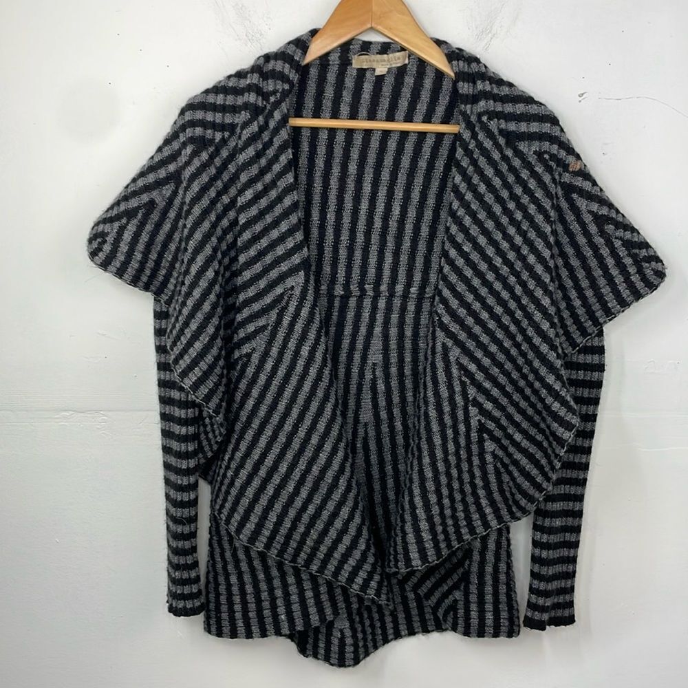 Lineamaglia Sweater Cardigan Waterfall open front Black & Gray Stripes Medium